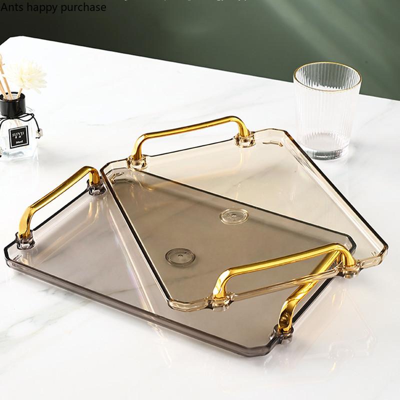 Tavă de Depozitare Rectangulară Tavă de Plastic Binaurală Tăvi pentru Pahar cu Apă Tăvi pentru Ceai Farfurie pentru Fructe Farfurie pentru Gustări Organizator de Alimente de Birou Disc