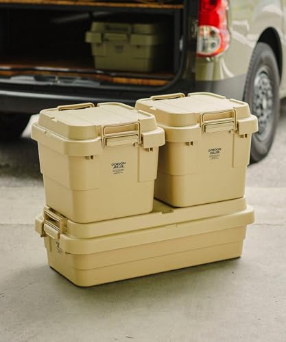 GORDON MILLER 40L Car Trunk Cargo Stacking Storage Box Organizer, Coyote Beige, with Lid, Large Capacity, Suitable for Outdoor Use, 1680033