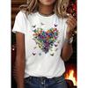Aesthetic Butterflies Heart Graphic Print T-shirt, Short Sleeve Crew Neck Casual Top for Summer & Spring, Women's Clothing