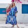 7-Color Cross-border  Large Size V-neck Dress Beach Blouse Loose Vacation Dress Bikini Blouse 3897