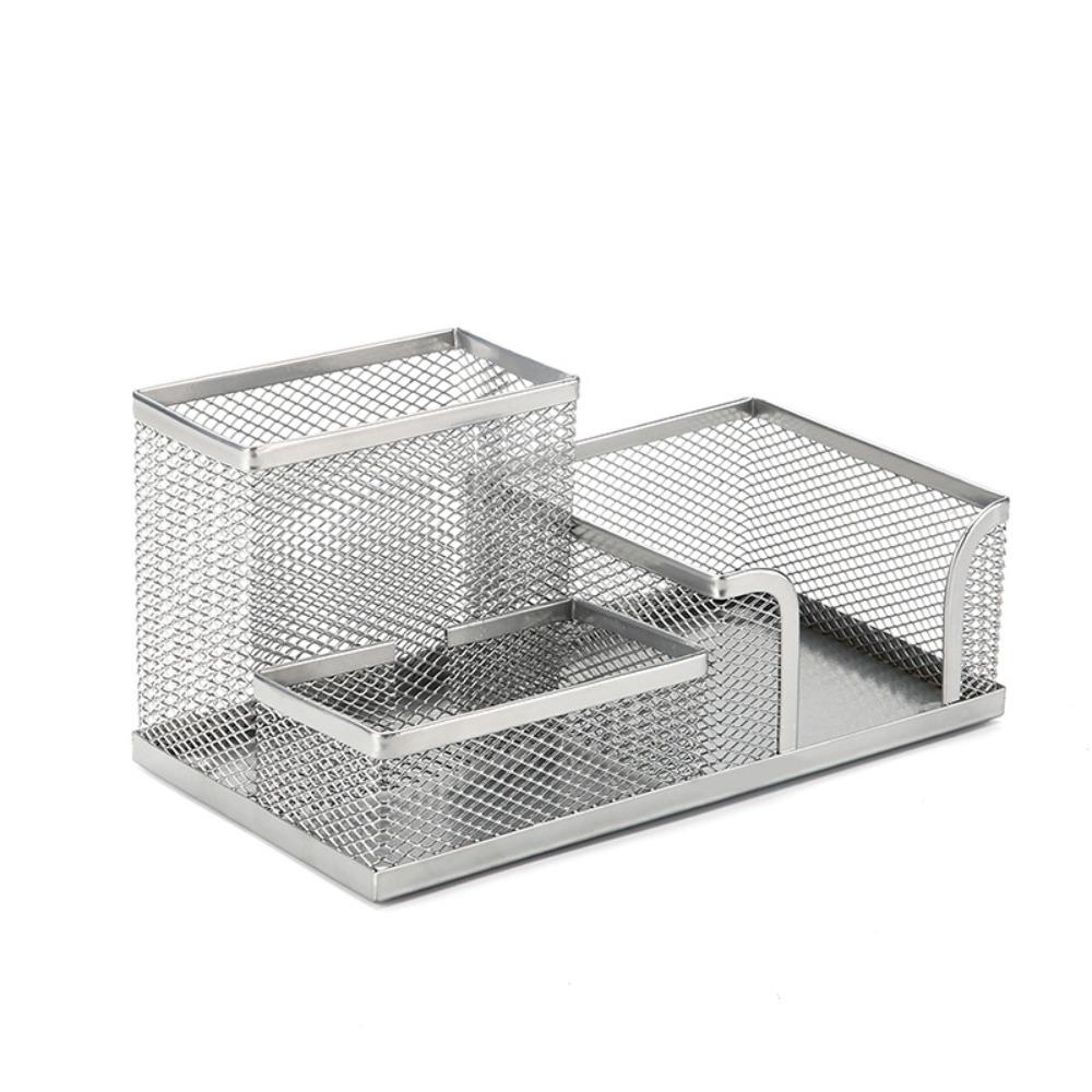 3/4 Grid Metal Mesh Pen Holder Large Capacity Makeup Brush Storage Bucket Bedroom Decoration