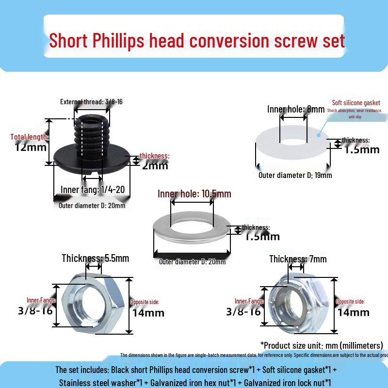 Stainless Steel 3/8 to 1/4 Pan Tilt Tripod Adapter with Dual Hole Conversion Nut
