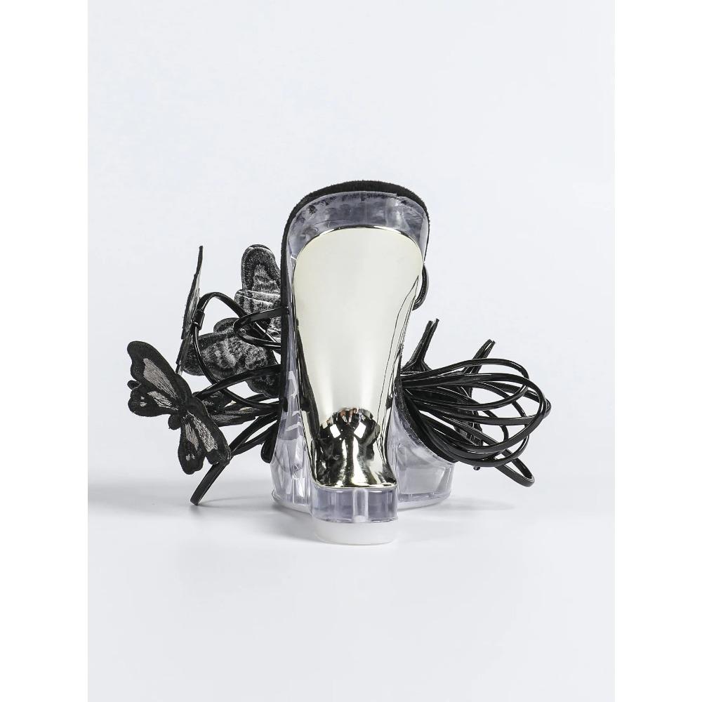 Neue Keilabsatz-Hochzeitsschuhe in Sonderform, sexy Auto-Modell-High Heels, transparente dicke Absätze, Kristall-Sandalen mit eckiger Spitze LFD-9930-10