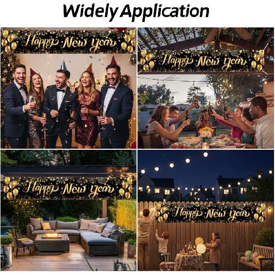 Happy New Year Banner, Large New Year Decorations Banner, 120x20 Inch New Year's Yard Sign Backdrop with Firework for Home 2026 Lunar New Years Eve