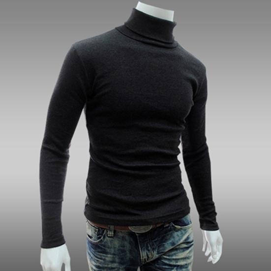 Høst Menn Ensfarget Rullekrave Langermet Genser Slim Strikket Pullover Topp