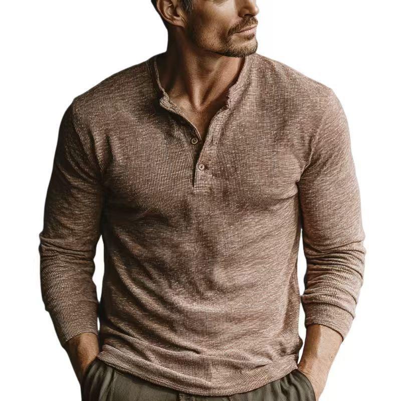 Men Henley Neck Long Sleeve T Shirt Ribbed Knit Casual And Daily Wear S