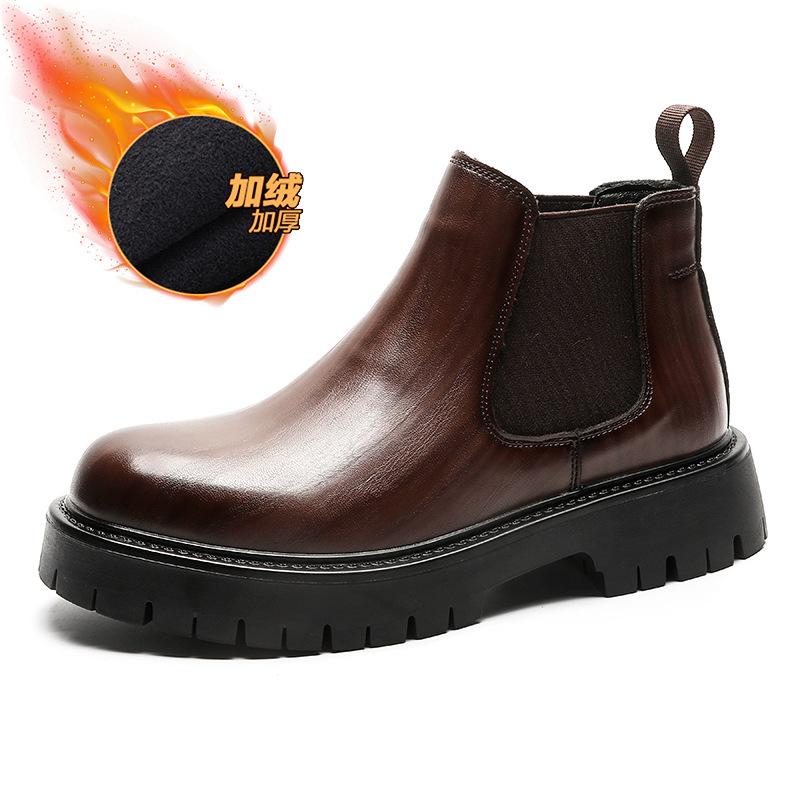 Men's New Casual Trend Autumn and Winter Martin Boots Thick-soled Heightening Velvet Large-size Tooling Boots 2113-J