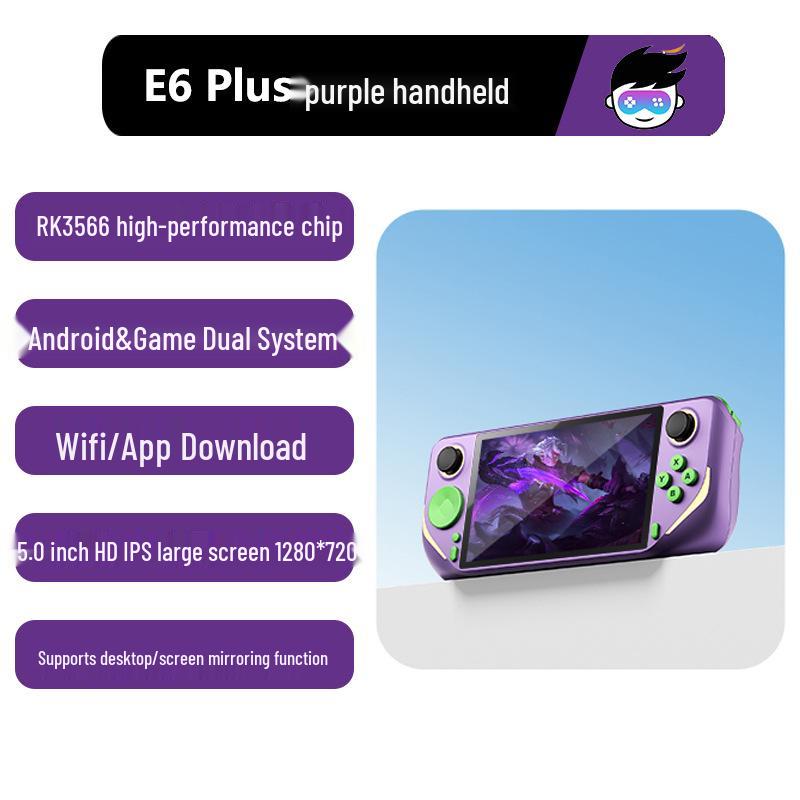 

E6Plus Handheld Game Console 5 Touch HD Screen, RK3566, Dual System, WiFi & Screen Casting Support Purple handheld only