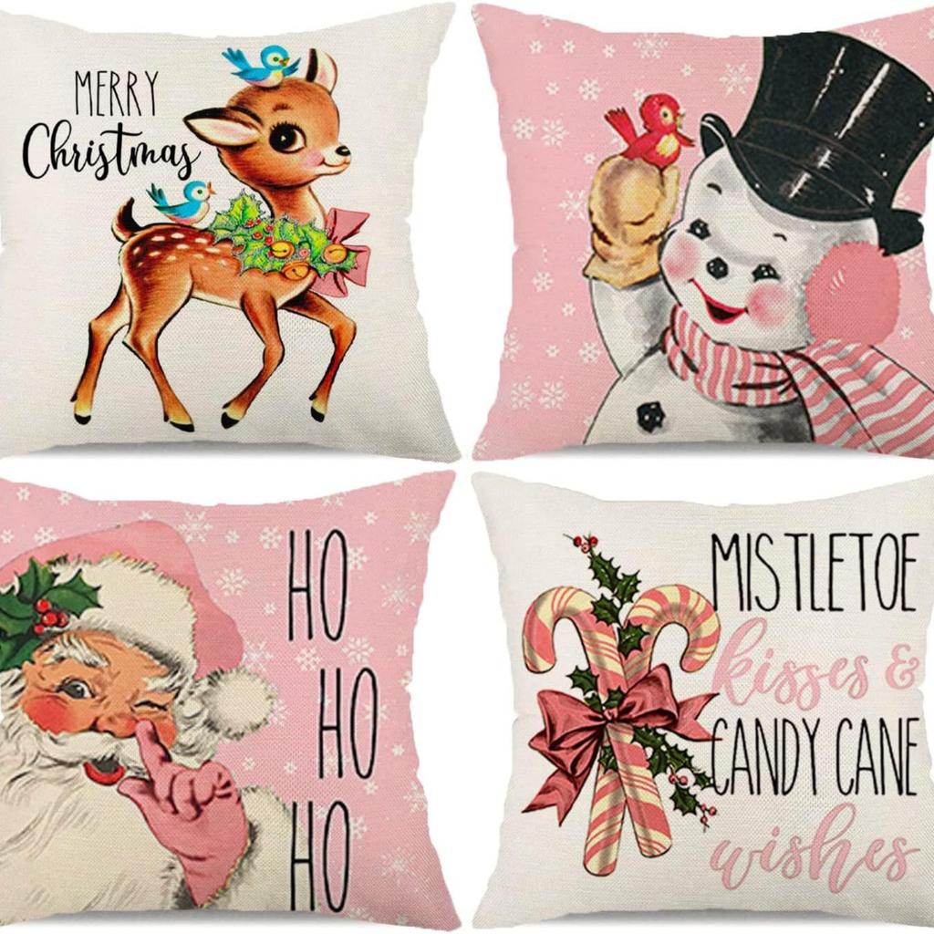 New Christmas Pillow Cushion Dwarf Elk Santa Claus Series Sofa Decoration Linen Pillow Cover
