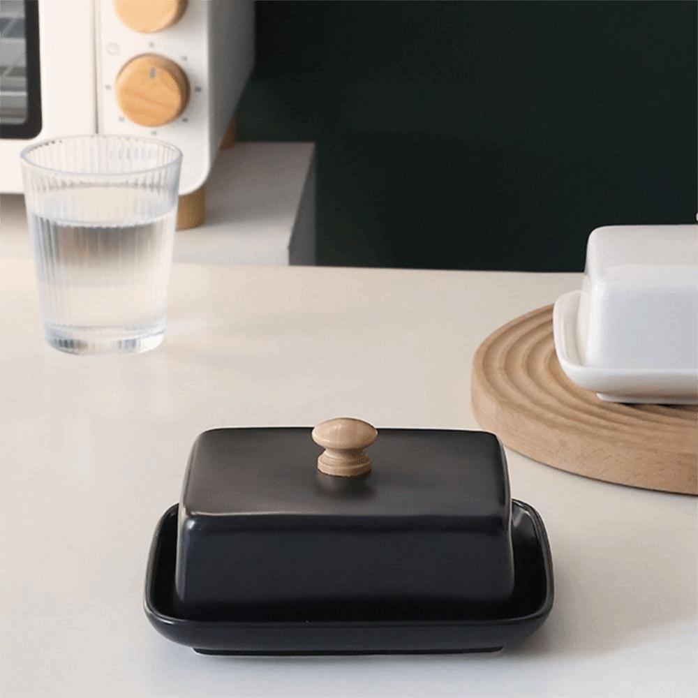 With Lid Ceramic Butter Dish Top Handle Sealed Butter Container Nordic Butter Plates  Snack