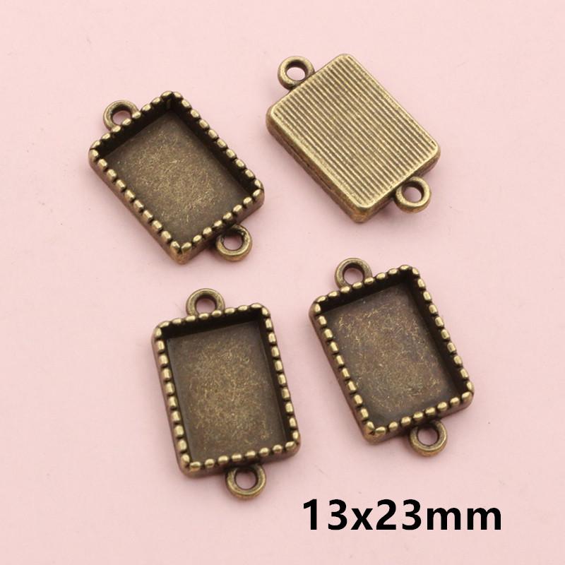 10pcs Double Loops Connector Pendant Cabochons Blank Base Settings Tray Heart Sqaure Rectangle Oval DIY Jewelry Findings