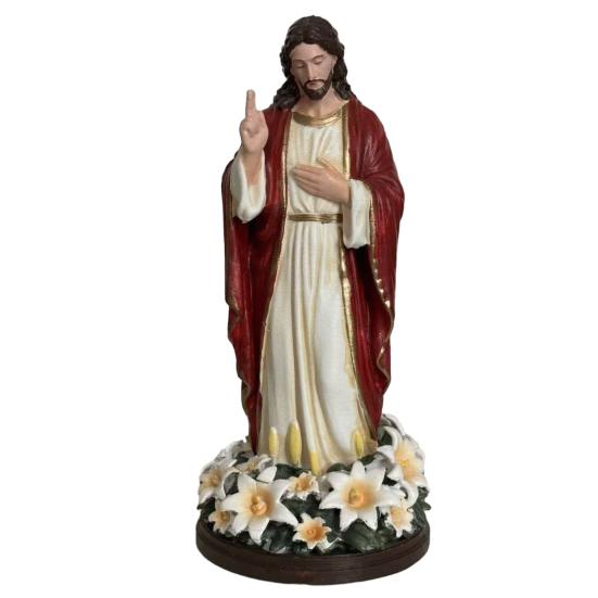 Jesus Statue with LED Lighted Flowers USB Powered Jesus Figurine Blessed Religious Sculpture