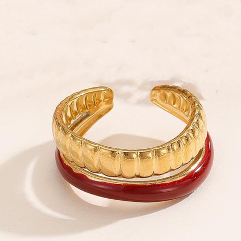 

Double-threaded Colored Oil Drop Ring Set for Women, A Niche Design Featuring Flowers and Leaves, A Romantic Couple Ring Set. Double-layer