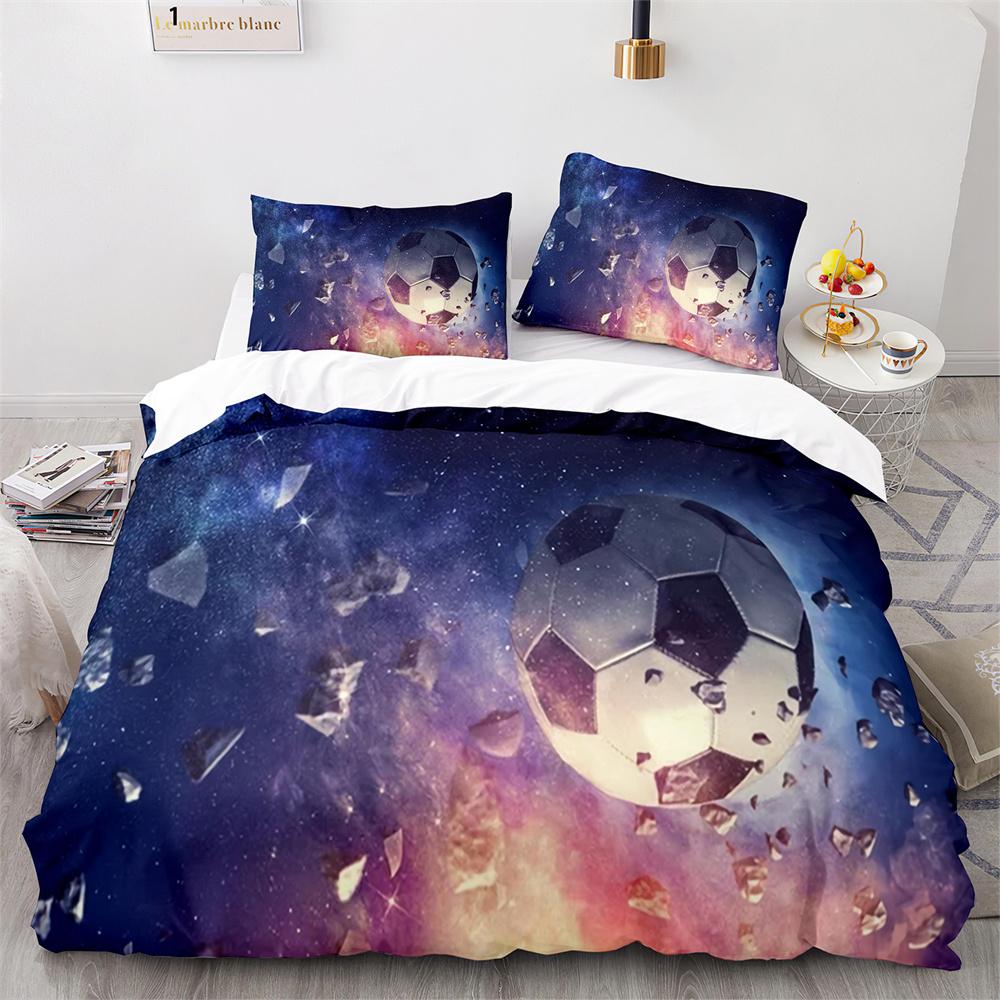 Soccer Duvet Cover Set Football Sport Galaxy Background Polyester Comforter Cover King Queen Twin Full Size For Kids Boys Girl