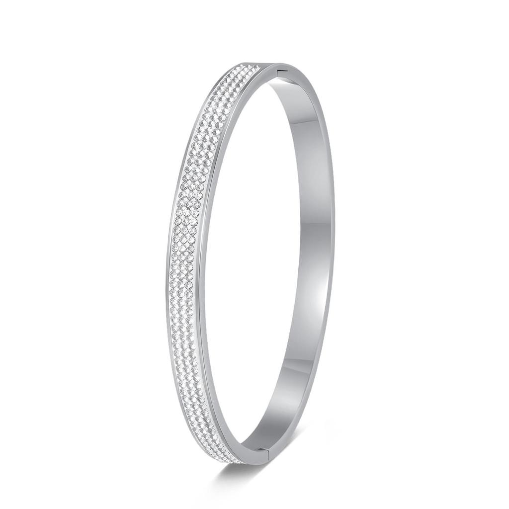 European & American Style Women's Diamond Design Stainless Steel Ring Bracelet Set - Light Luxury, Four-Piece Collection.