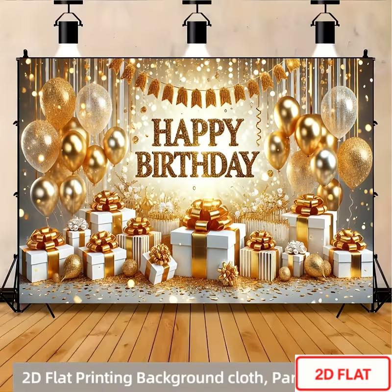 2D Flat Printing Gold Glitter Happy Birthday Party Photo Booth Background Cloth