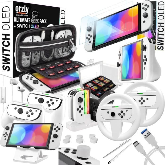 Confezione di Accessori - orzly - nintendo switch oled - bianco ghiaccio - Kit Completo - Protezione Schermo