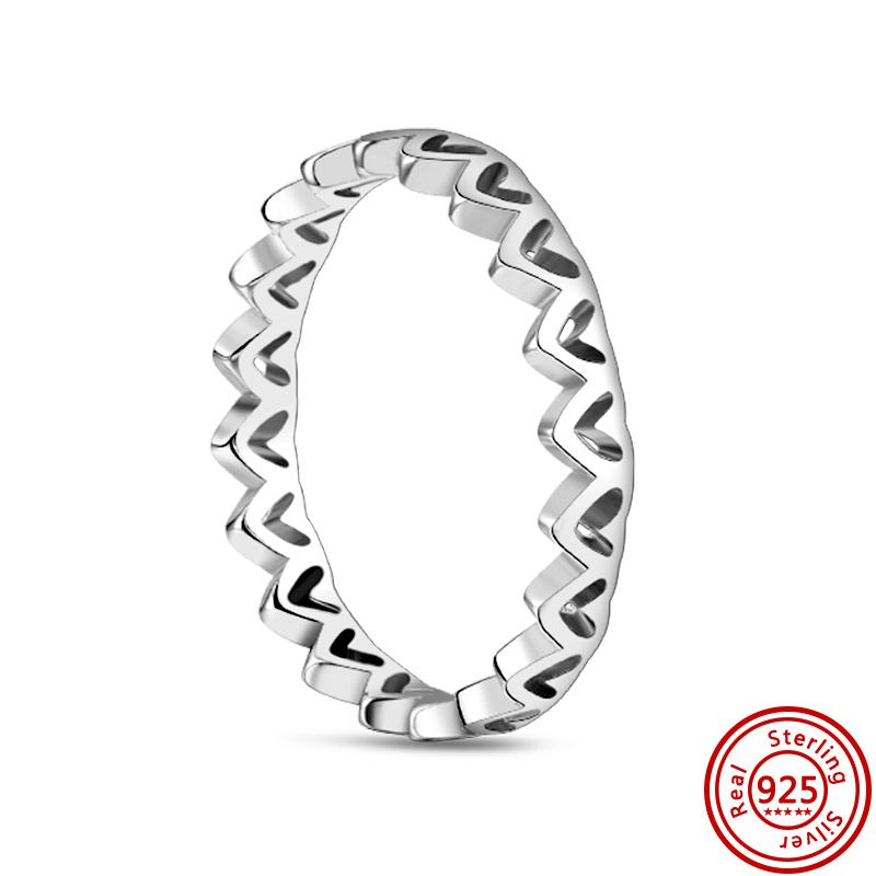 Original 925 Sterling Silver Ring Love Heart Pave CZ Crystal Stackable Rings for Women Wedding Engagement Birthday Gift Jewelry