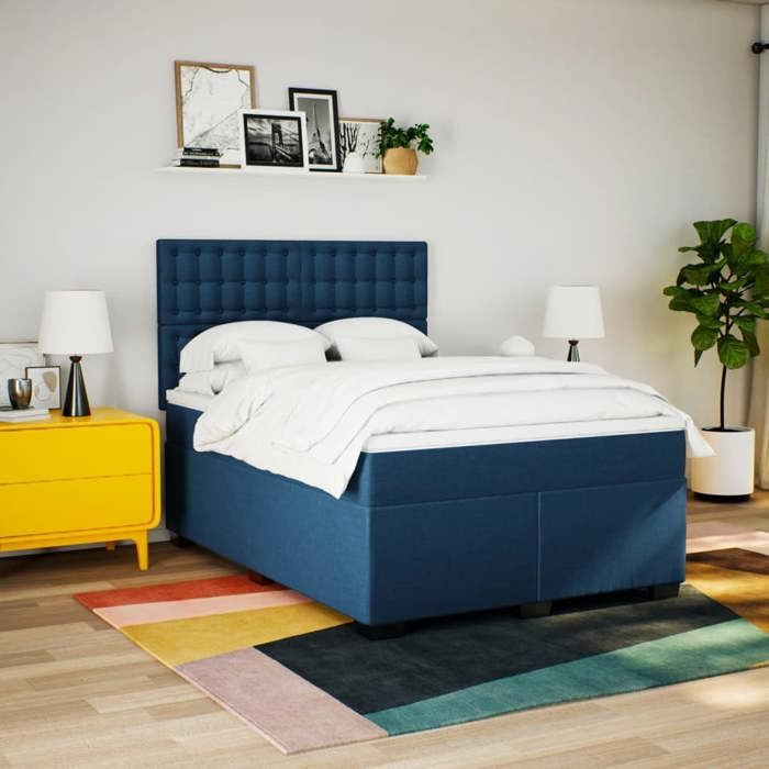 VidaXL Bed Slat Base with Mattress Blue 160x200 Cm Fabric 3290559