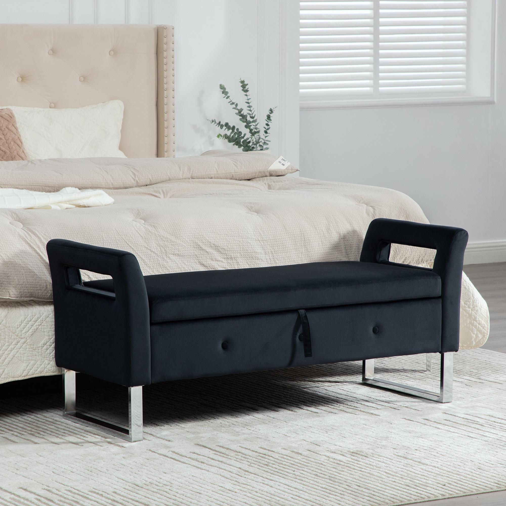 Velvet Storage Stool with Armrests for