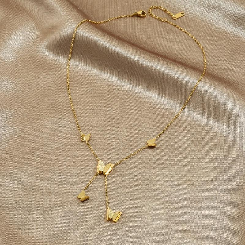 

Gold Plated Multi Butterfly Pendant Necklace, Stainless Steel Dainty Y-Shaped Choker, Waterproof Jewelry for Women Gift золотой