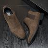 Large Size Chelsea Boots Men's Summer Breathable British Style Pointed Fur Short Boots High Top Leather Shoes Medium Top Martin Boots