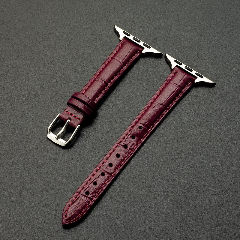 Genuine Leather Bamboo Grain Slim Apple Watch Band for Men & Women - iWatch Ultra Style