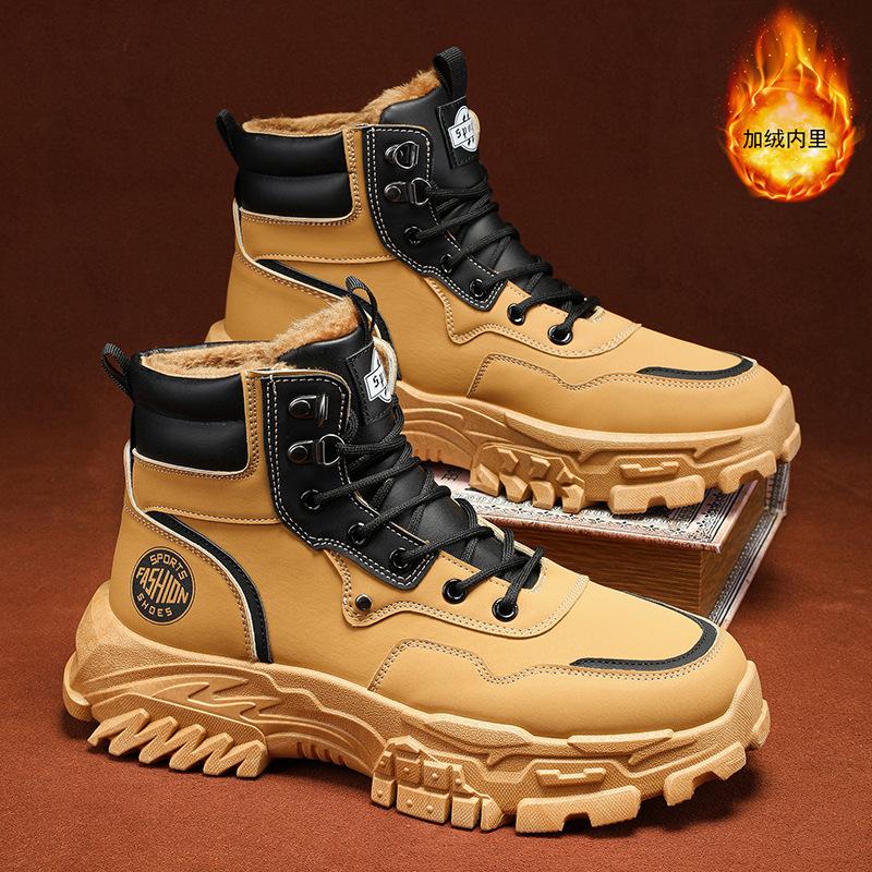 Herrenschuhe Winter Herren Martin Stiefel Fleece warm vielseitige Schuhe Rutschfeste und abriebfeste Plateau Sport-Board-Schuhe