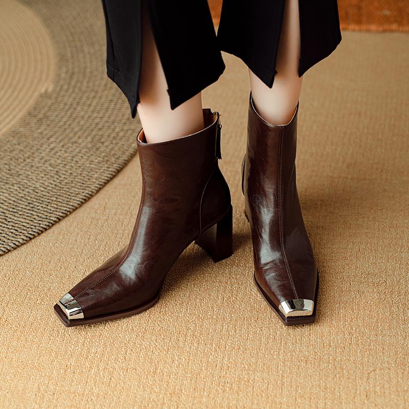 Mode 2024 Neue Herbst Damen Stiefel Kurze Stiefel Mode Eckige Zehenpartie Stiefeletten Hohe Absätze Winter Moderne Damenschuhe