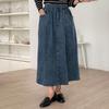 SHop   W S H Line Long Denim Skirt WaiStband Fr Pkt Btn Lt Blue 21dS WSk 4914