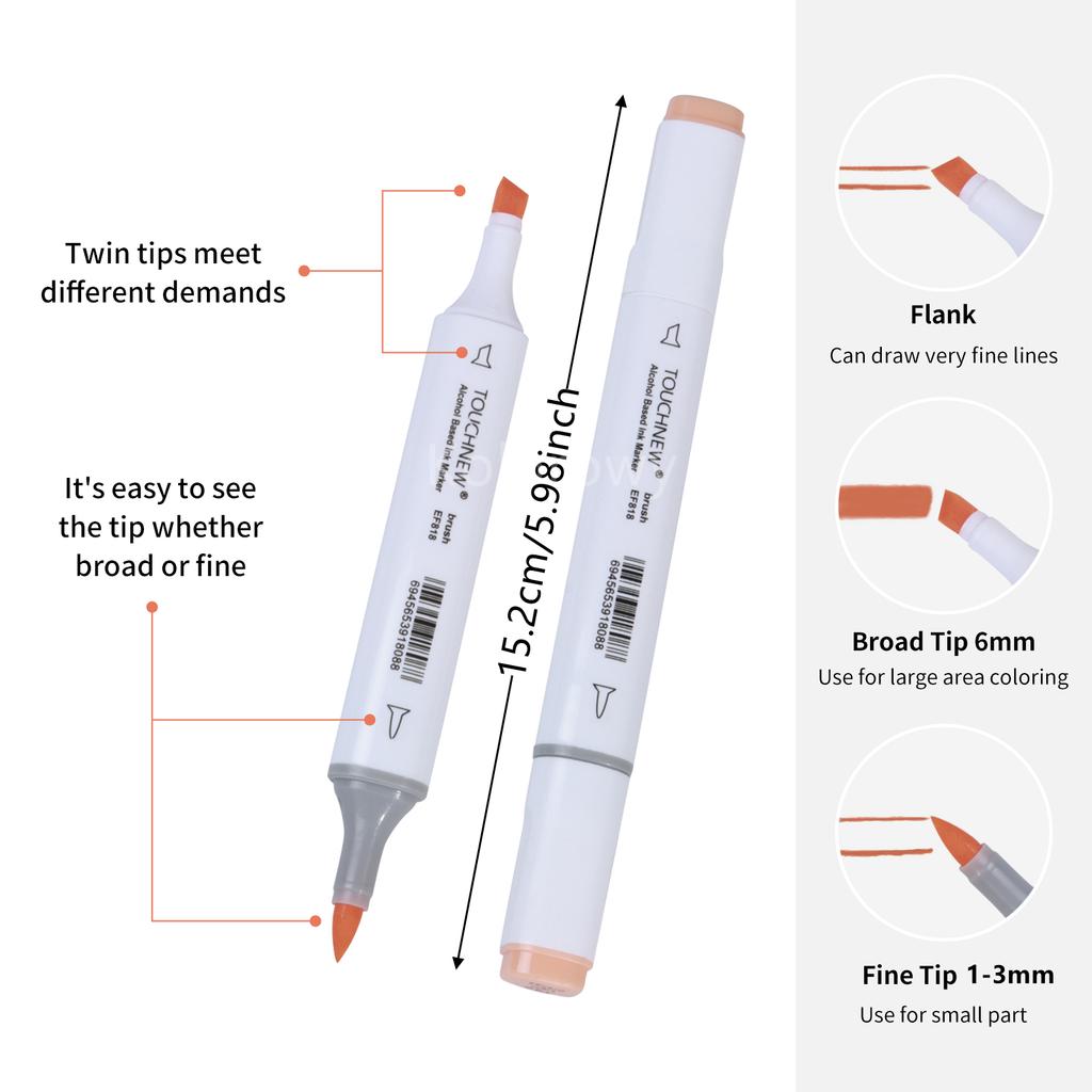 TOUCHNEW Alcohol Markers Soft Brush,Dual Tip Fine&Chisel / Brush&Chisel Art Markers Set for Adult Artists Drawing Coloring