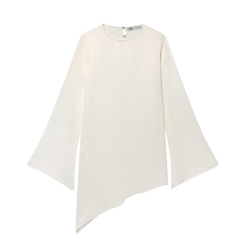 2026 Spring Asymmetrical European & American Style Loose Silk Satin Top Large