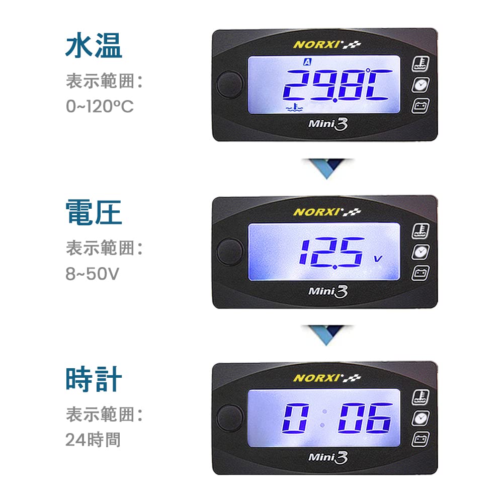 NORXI 3 in 1 Multifunktionales Motorrad Digitalinstrument, Mini 3 (Zwischen 3 Bildschirmen wechseln