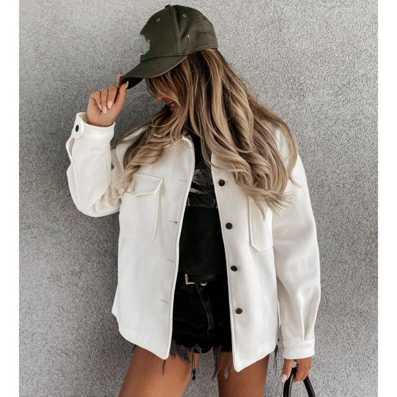 Polo Collar Woolen Coat Women's Casual Long Sleeved Top Solid Color Single Breasted Commuting Loose Jacket Autumn Winter New Fashion