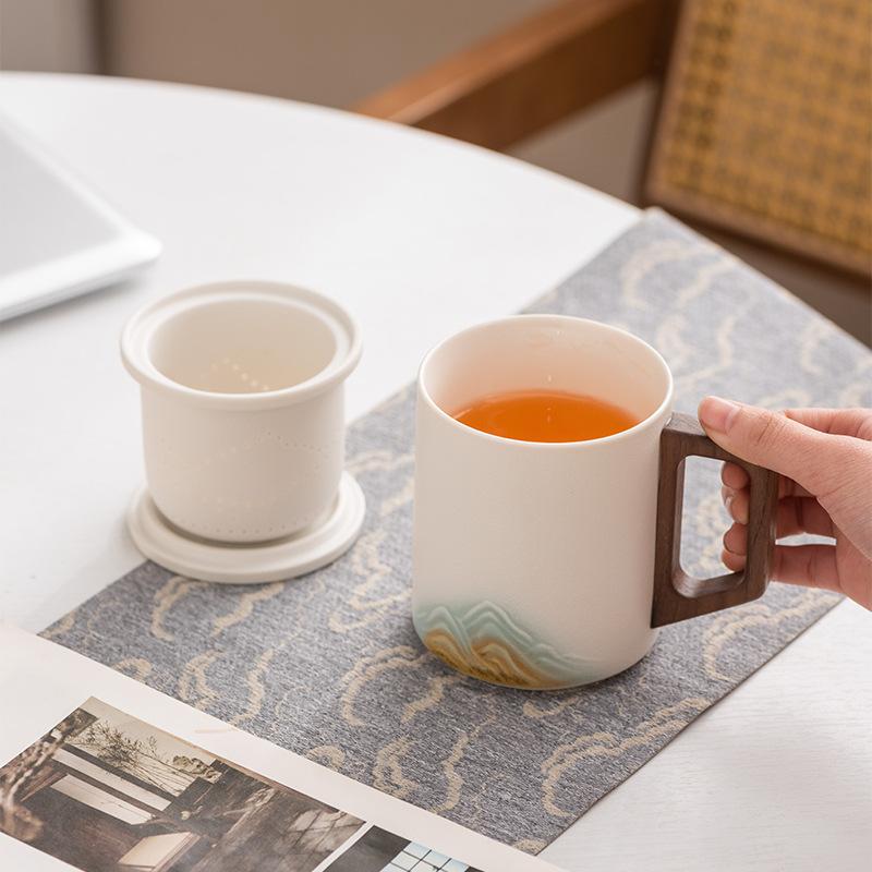 Ceramic Tea Separation Tea Cup High-end Personal Office with Filter Tea Leak Light Luxury Water Cup Gift