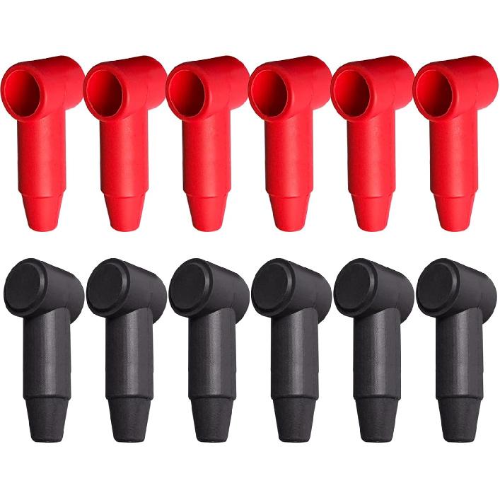 Ampper 12 Pcs Silicone 3/8" Stud Terminal Covers, Flexible Post Terminal Cover Protector Boot for Battery Power & Ground Junction Block Post, Fits