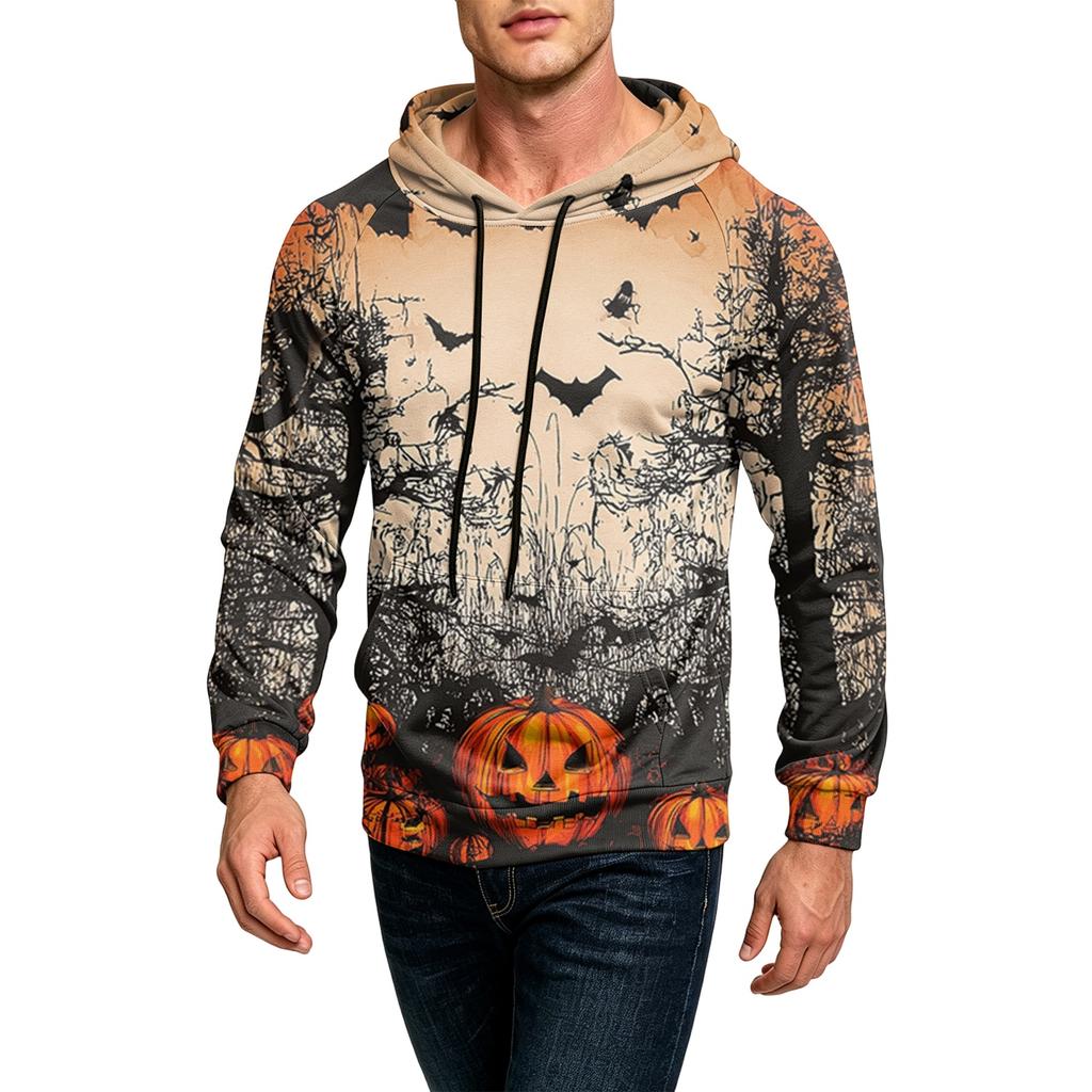 Men's Casual Loose Fit Hoodie with Pocket , Drawstring and Printed Design