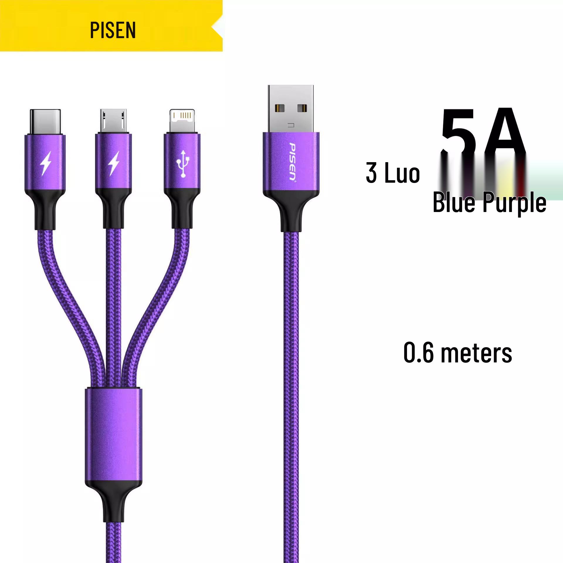 

PISEN Aluminum Alloy 3-in-1 Braided Data Cable for Apple, Android, Type-C Devices