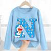 Doraemon Long Sleeve for Women Cartoon A-Z Letter Clothing Caftan Anime Clothes Blue Round Collar Blouse Gift