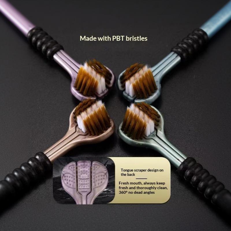 5Pcs Three Sided U Shape Toothbrush With Soft Carbon Gold Bristles Full Wrapped Cleaning Perfect For Daily Oral Care Home Use