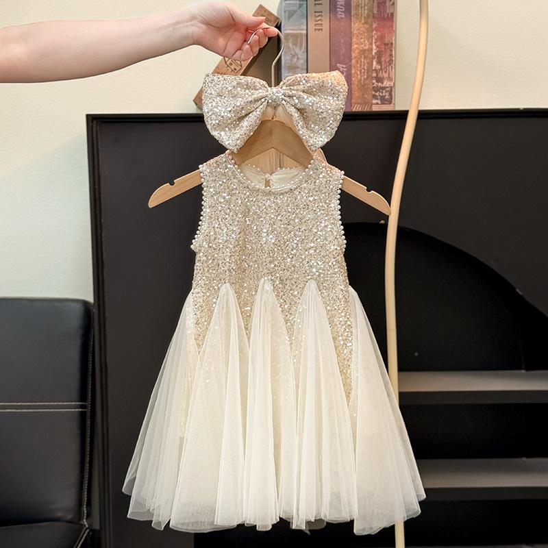 Sommer-Pailletten-Prinzessinnenkleid für Mädchen Kinder-Festkleid