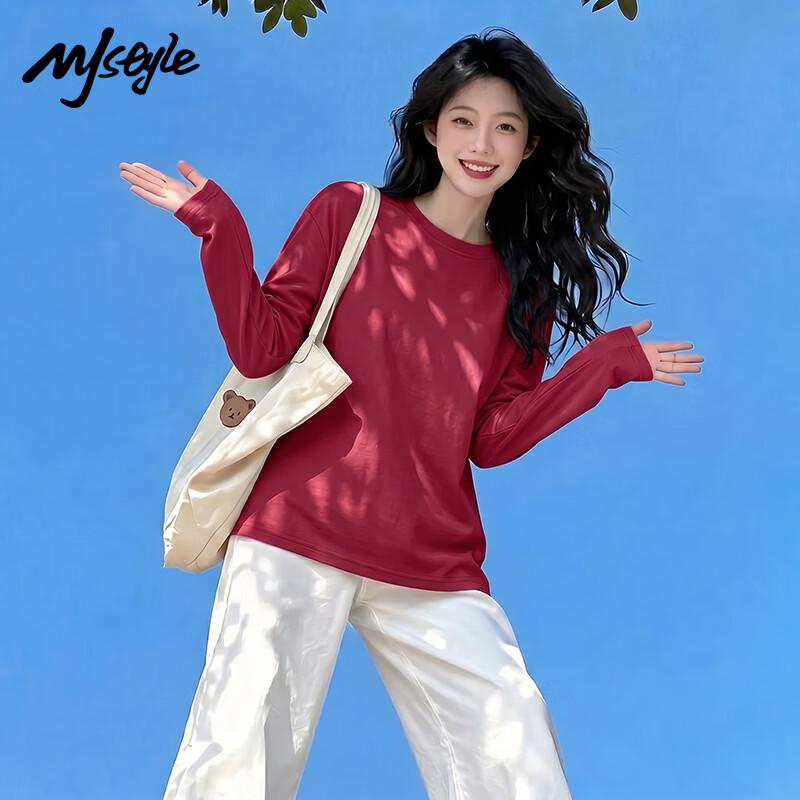 MJ STYLE Women's Loose Pure Cotton Long Sleeve T-Shirt