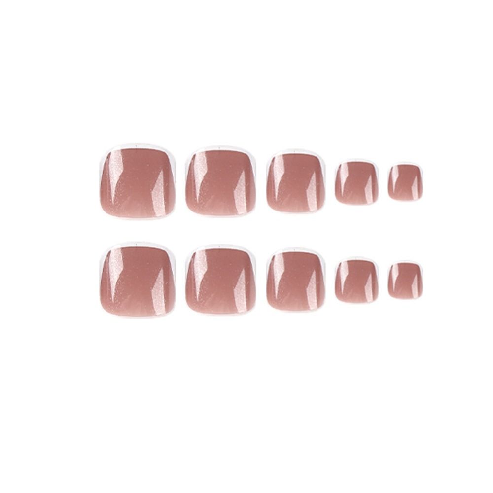 24pcs Girls Square Short White Edge Fake Toenails French Full Cover