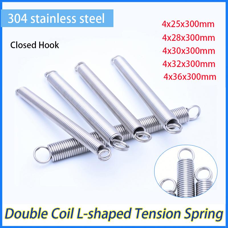 1pc Wire Dia 4MM OD 25~36MM L: 300MM 304 Stainless Steel O Ring Hook Extension Spring Tension Spring Double Coil L-shaped Spring