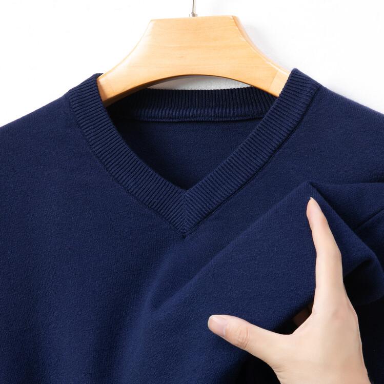 Men's Wool V-Neck Sweater - Spring/Autumn Knitwear for Middle-Aged Men - Warm Base Layer