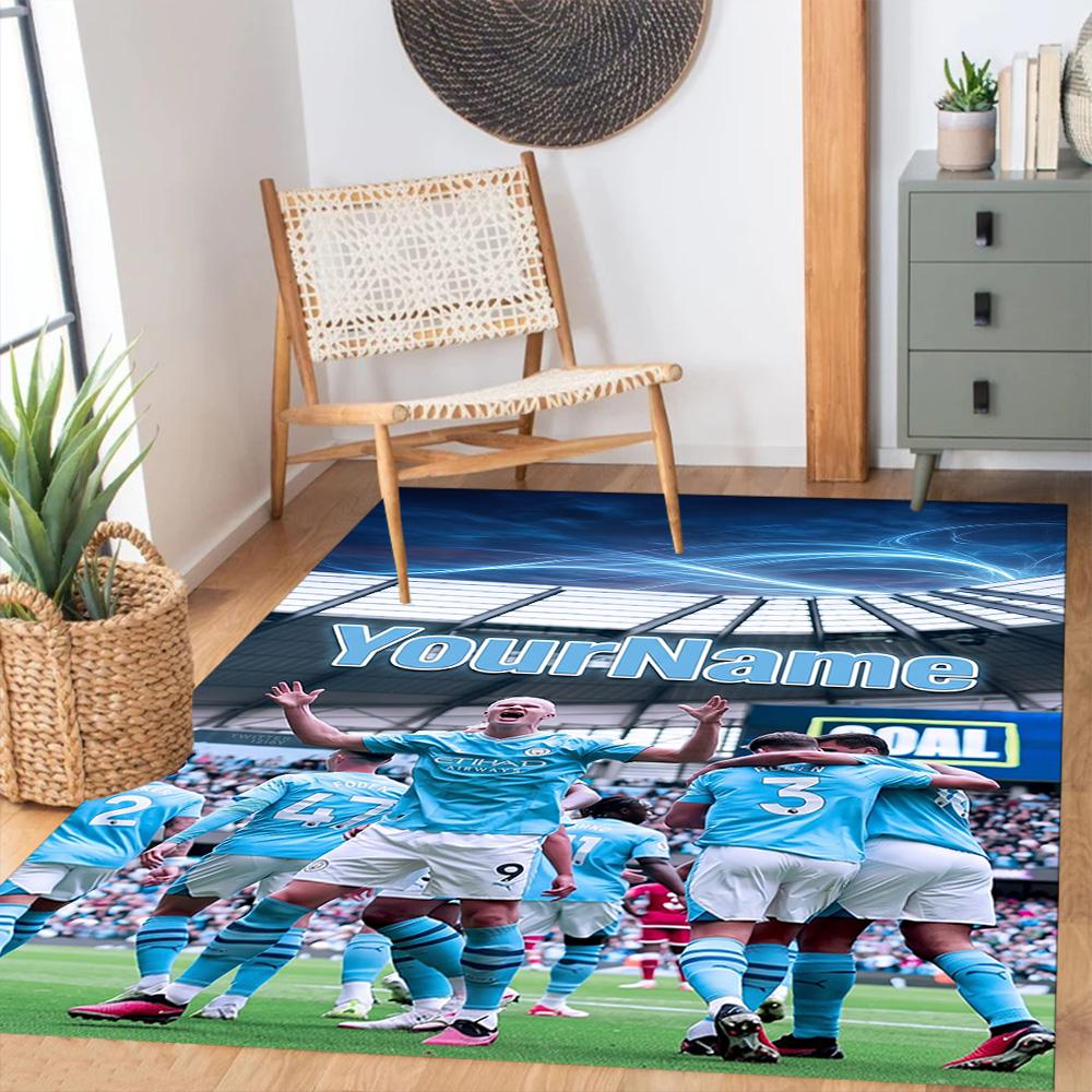 Manchester City Customizable Name Floor Mat Suitable for Balcony Living Rooms Decorate room Game Room Anti-slip Rug Anime Office Decor