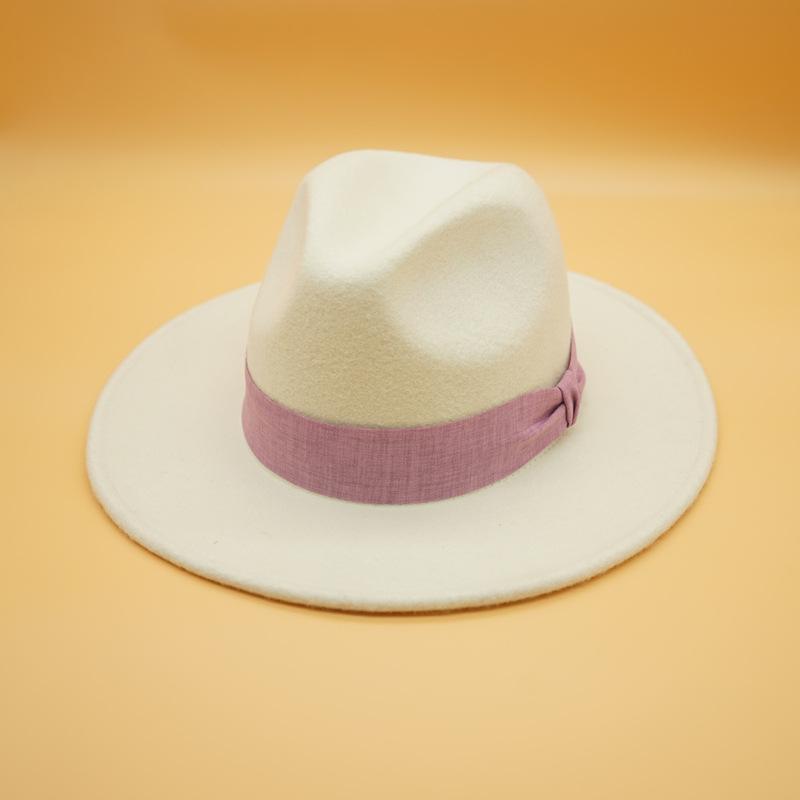 French Retro Simple White Woolen Flat Top Panama Top Hat Female Autumn And Winter British Celebrity Felt Elegant Hat