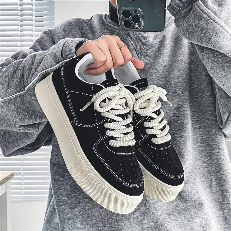Men's Fall Casual Skateboard Shoes Men Comfortable Black Thick Sole Sneakers Lightweight Versatile Walking Tennis Shoes for Men