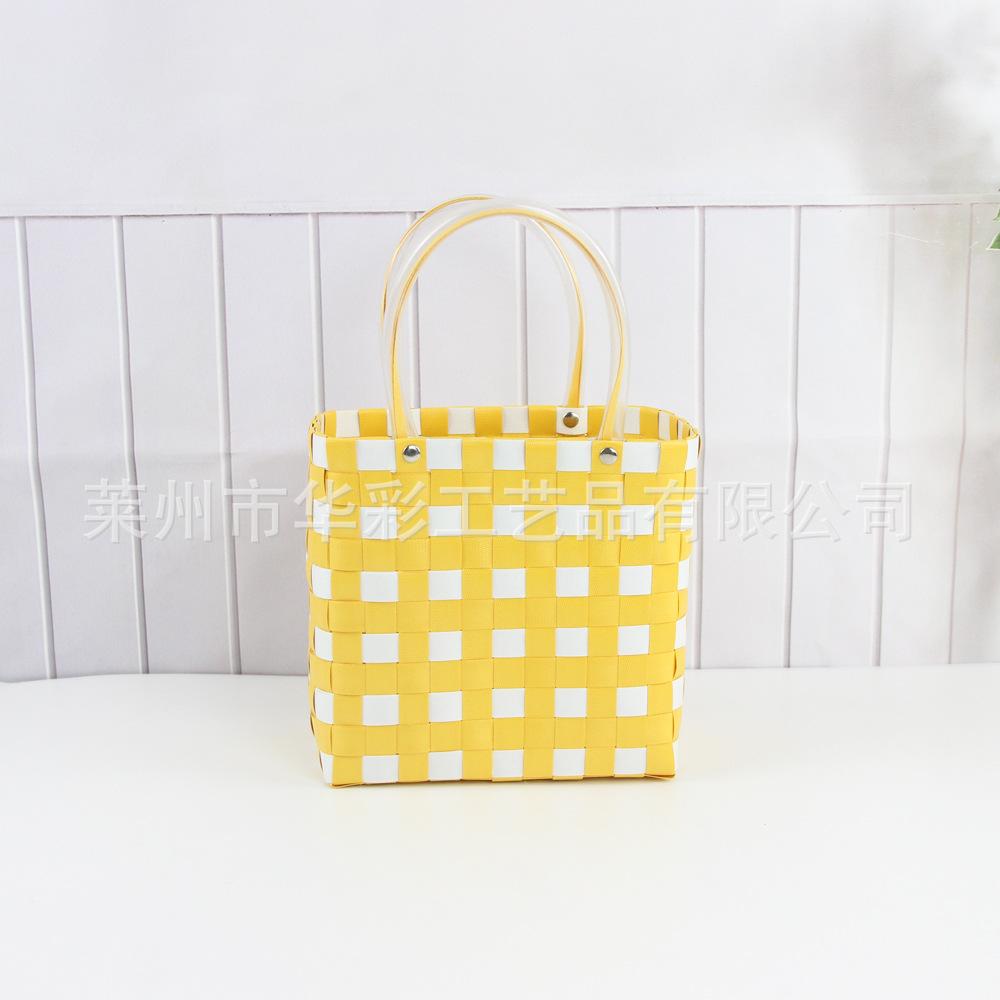 Bucket bag hand-woven contrasting color vegetable basket creative hand basket photo vacation leisure women's bag
