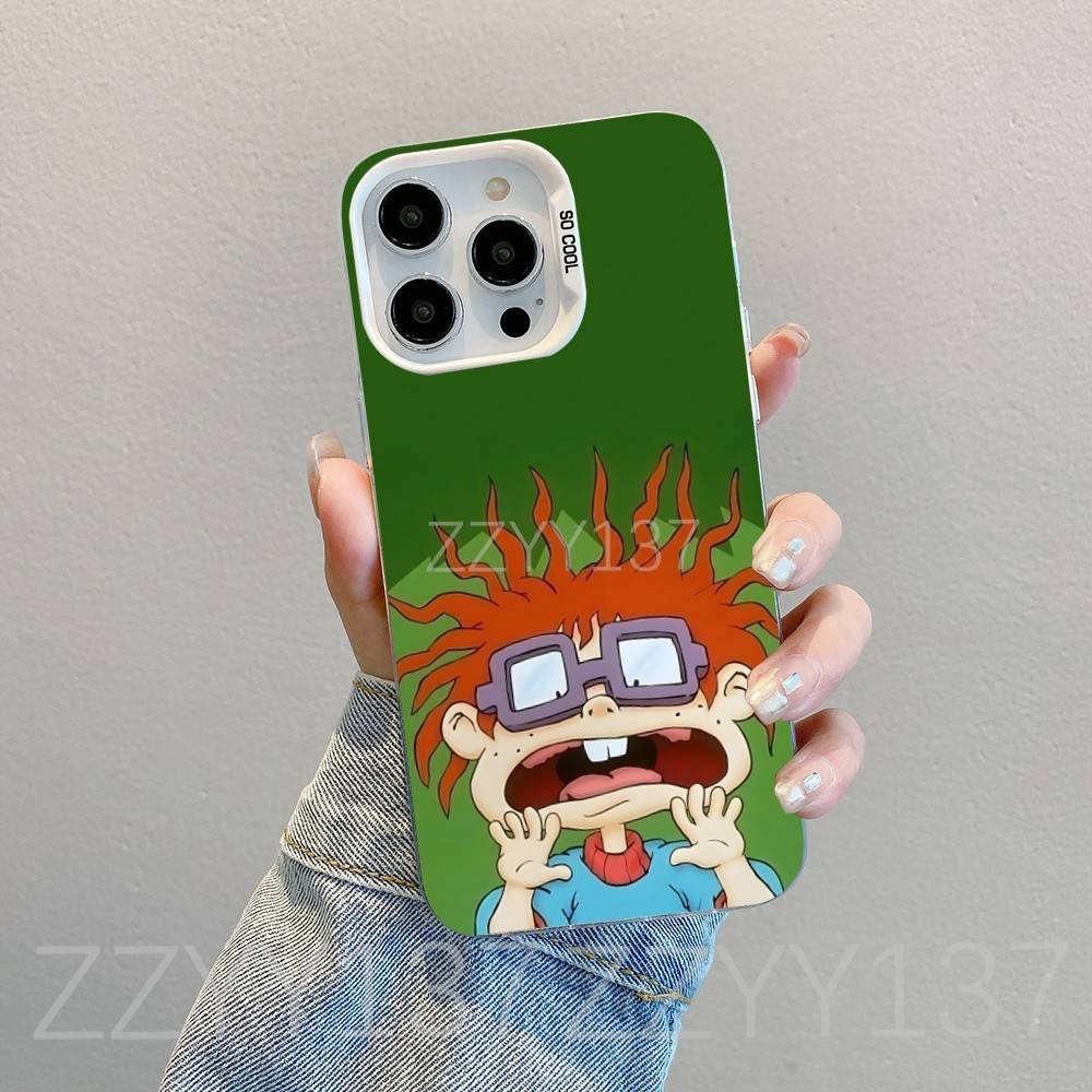 R-Rugrats Funny Cartoon Phone Case For iPhone 16,15,14,13,12,11,8,7,Pro,Max,Plus,Mini,XS,SE White Candy Matte Shockproof Cover